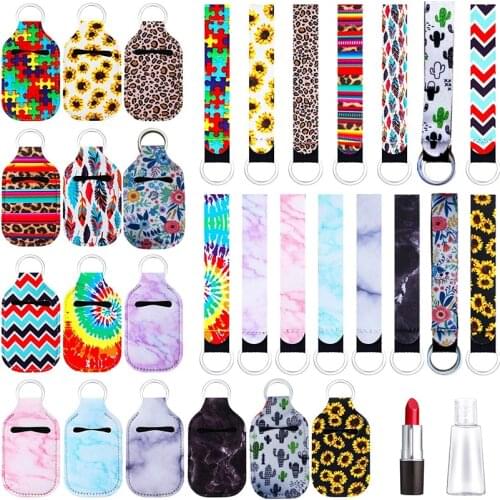 New Year Party Gift 15 Sets Chapstick Holder Keychains with Neoprene Wristlet Keychain Lanyards for Girls Women Accessories