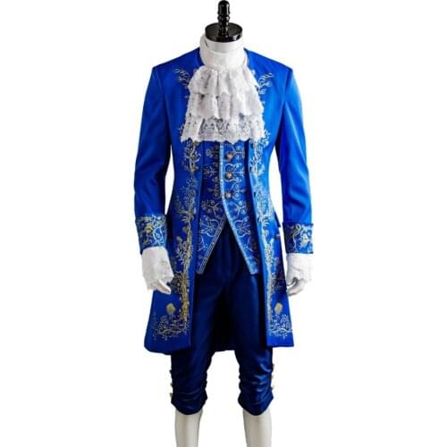 Adult Beauty and the Beast Belle Prince Adam Cosplay Costume Dan Stevens Prince Blue Costume Uniform Full Suit Men Women Party