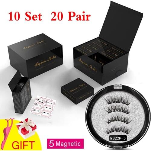 MB 10 Set 5 Magnetic Eyelashes False Eyelashes 3D/6D Natural Lengthening Makeup 20 Pair Magnets Mink lashes Upper With Gift Box