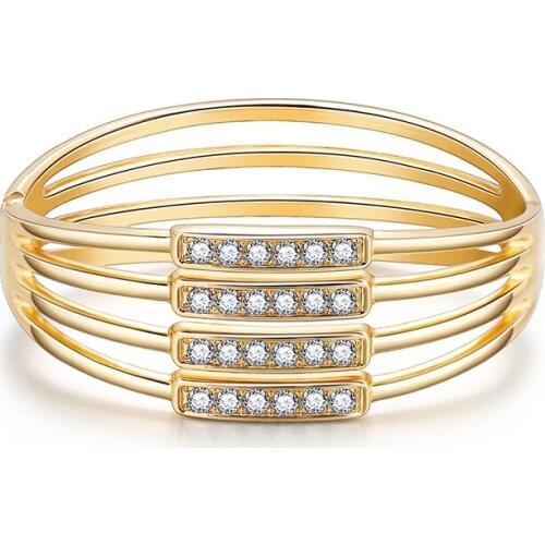 Fashion Jewelry Gold Color Bracelet Multi-layer Hollow Crystal Open Spring Bangle Bracelet Party Gift