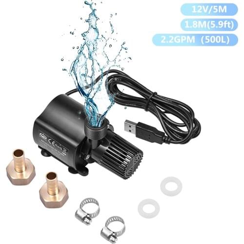 High Quality 500L/H DC 12V 5M Powerful Brushless Circulation Pump Low Noise Run Motor Water Circulation Submersible Water Pump