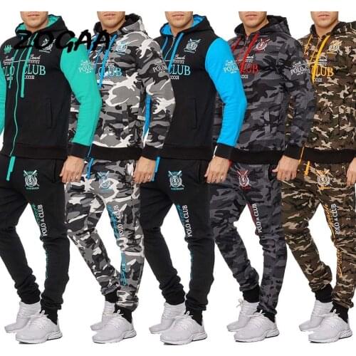 ZOGAA New Camouflage Printed Men Set Causal Patchwork Jacket Men 2Pcs Tracksuit Sportswear Hoodies Sweatshirt Pants Jogger Suit