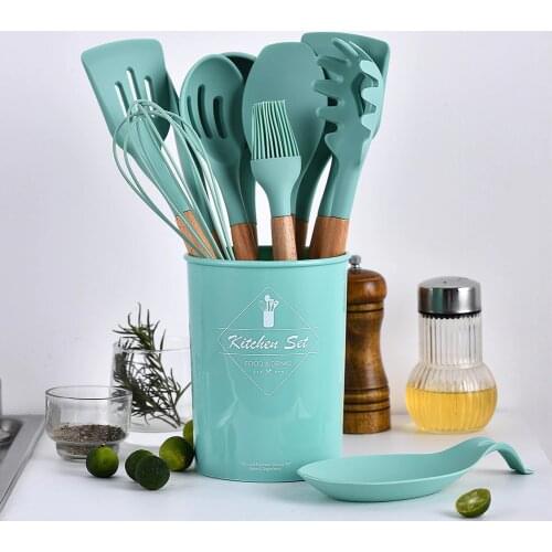 Food grade Silicone cooking tool with storage bucket spatula spoon pasta claws high temperature silicone kitchen cookware set