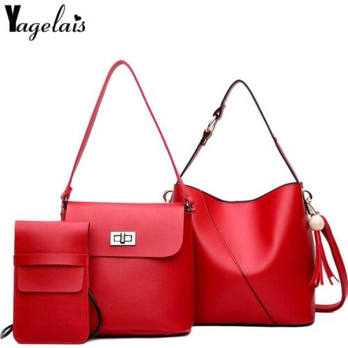 Soft Leather Women Composite Bag Set Luxury Brand Purse 2019 Fashion Bags with free Wallet Big Casual Bags Set Handbag Female