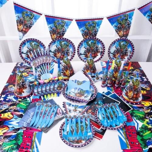 Disney The Avengers Theme Baby Shower Party Decoration Birthday Sets Banner Straw bag Cup Plate Tablecloth Supplies For 6 Kids