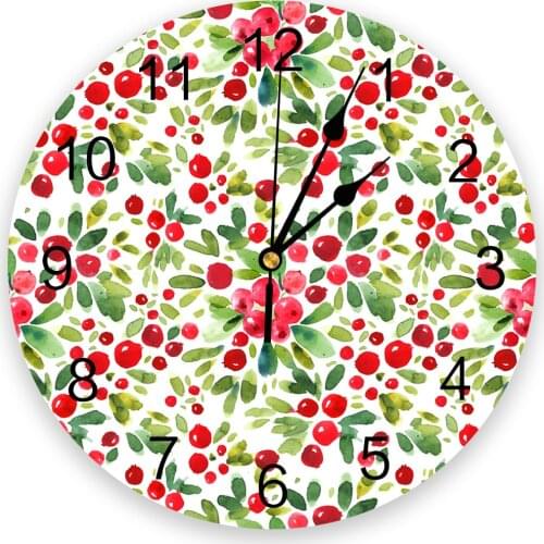 Fruit Red Cherry Green Leaves Watercolor Wall Clock Modern Design Hanging Watch for Home Decoration Home Living Room Wall Art