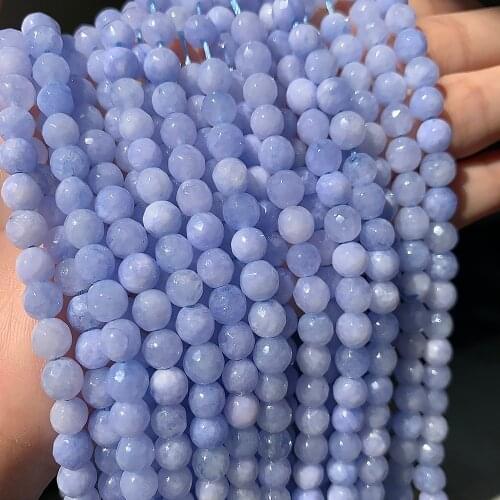 Natural Faceted Light Blue Jades Chalcedony Stone Loose Beads for Jewellery Making Diy Bracelet Necklace 15" 4/6/8/10/12mm