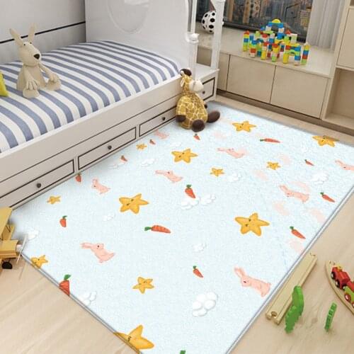 Simple Star Rabbit Cute Pattern Non-Slip Children Flannel Carpet Baby Carpet Baby Play Mat Children Comfortable Rectangle Carpet
