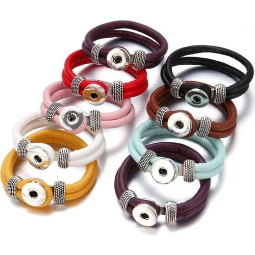 New Beauty Colorful leather snap bracelets 20cm suitable fit 18mm snap buttons snap jewelry wholesale SE0213