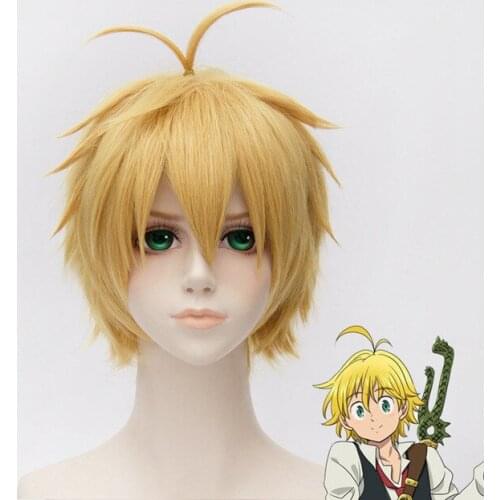 The Seven Deadly Sins Meliodas Wigs Heat Resistant Synthetic Hair Perucas Cosplay Wig + Wig Cap