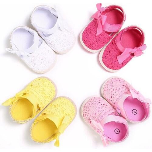 Baby Girl Newborn First Walkers shoes Spring Summer and Autumn lace Big Bow Knitted Crib Shoes