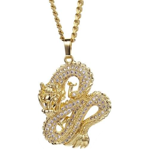 Popular Hip Hop 925 Mosaic Zircon Dragon Pendant Trendy Chain Necklace Fashion Charm Personality Jewelry Accessories