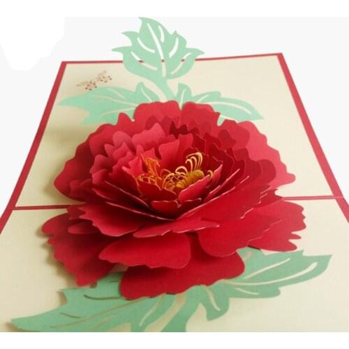 PartyMars 3D Pop Up Greeting Cards Peony Birthday Postcard Valentine Christmas Thanksgiving Gifts Invitation Cards
