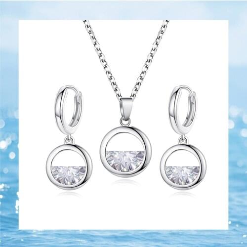 Simple Silver Color Necklace Drop Earring Jewelry Set Glowing Semicircle Zircon Womens Valentines Day Gift