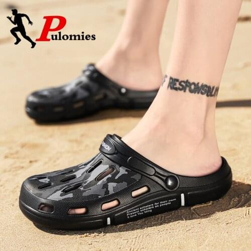 PULOMIES Summer Mens Slippers Clogs Quick Dry Casual Home Slides Outdoor Garden Shoes Beach Sandals Mules Bathroom Slippers