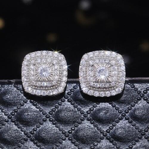 Luxury White Cubic Zircon Stud Earrings Silver Color Shiny CZ Accessories For Women Wedding Party Delicate Jewelry Gift D5C326