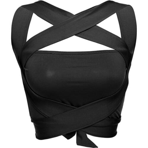 Sexy Women Solid Color Crisscross Halter Bandage Crop Top Bustier Nightclub Wear