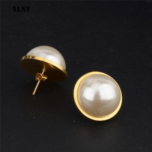 XLNT 2019 Japan New Vintage Pearl Stud Earrings For Women Fashion Stainless Steel Temperament Simulated Pearl Brinco