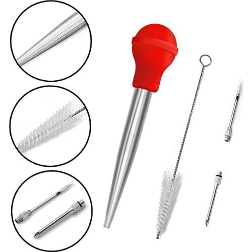 Silicone Head with Cleaning Brush Pump Pipe Dropper Portable with Scale Barbecue Tool Pipette Turkey Cooking Sauce Oil Tube