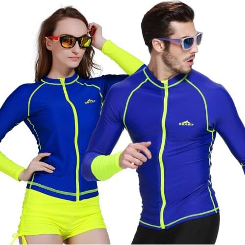 SBART Zipper Blue Rash Guards Men Women Sailing Surfing Jacket Long Sleeve Diving Suits Swimwear mens rash top rashguard wetsuit