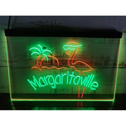 SS107 Flamingo Margaritaville Home Décor Bar Beer Dual Color LED Neon Sign