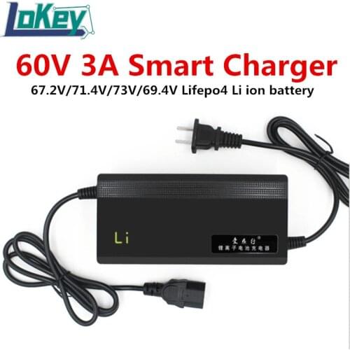 Smart Charger 60V 3A Li ion Lifepo4 Battery Charger 16S 67.2V 17S 71.4V 20S 73V 19S 69.4V For Scooter Balance Car Unicycle