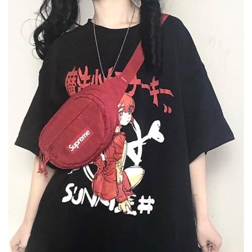 Harajuku Punk Gohtic Vintage Anime Cartoon Print Clothes Y2K Short Sleeve Plus Size Women T-Shirts Dropshipping Korean Black Top