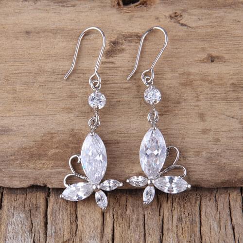 MOODPC Free shipping Ladies Luxury Earrings AAA+ butterfly Cubic Zircon Stud Earring Top Quality Nickel & Lead Free