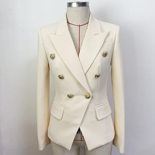 HIGH QUALITY Newest 2021 Designer Jacket Womens Classic Slim Fitting Lion Buttons Double Breasted Blazer Ivory