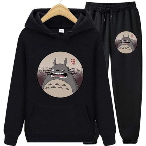 Womens Two Pieces Set Harajuku Totoro Studio Ghibli Winter Casual Hoodies Sweatshirt Long Pants Loose Tracksuit Suit Outfits