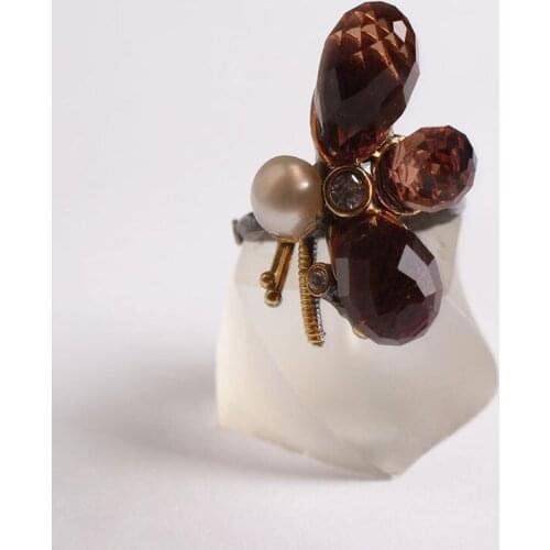 Three Sultanite Pearl Womens Gold Plated Silver Ring, Woman 925 Silver Sultanite Handmade Ring, Colorful Oval Sultanite ring