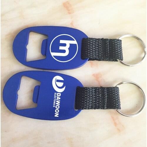 100pcs Personalized Blue Bottle Opener with Strap Keychain Corporate Gift Keyring Beer Bottle Opener Custom Logo Free Engraving