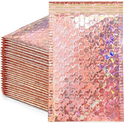50pcs Holographic Metallic Poly Bubble Mailer Glamour Shades Foil Cushion Wedding bags Padded Shipping Packaging Envelopes Gifts