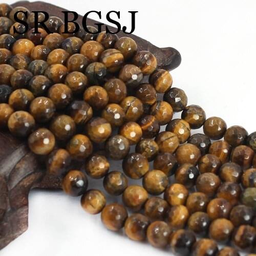 8mm Faceted Round Yellow Tiger Eye Gems Natural Stone Jewelry Findings Loose Spacer Beads Strand 15"