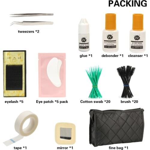 #A161SET C Curl Lash Starter Kit Pro Semi Permanent Individual Eyelash Extensions Set with Glue Tool US DROPSHIPPING