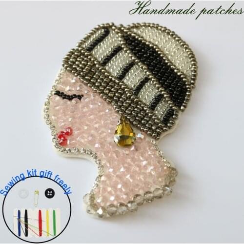 1pc lady Rhinestone Beaded patches for clothes DIY handmade sequins parches Fashion sew on Patches appliques