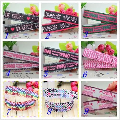 7/8'' Free shipping pink dad mom girl printed grosgrain ribbon hairbow headwear party decoration diy wholesale OEM 22mm S392
