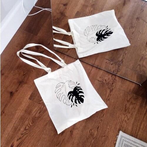 Black monstera TOTE BAG hand painted plant lady bag shopping bag grocery bag reusable bag shoulder bag boho bag with zipper