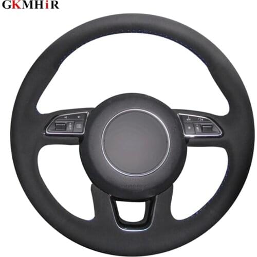 DIY Hand-stitched Black Genuine Leather Suede Car Steering Wheel Cover For Audi Q3 2015-2018 Q5 2013-2017 Q7 2012-2015