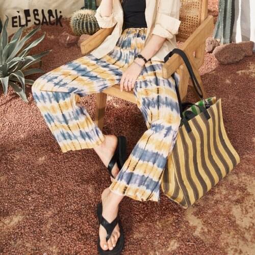 ELFSACK Graphic Print High Waist Straight Casual Women Pants,2021 Summer Vintage,Korean Ladies Basic Daily Wide Leg Trouser