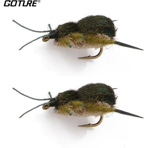 Goture 2pcs/Lot Fly Fishing Lure Beetle Dry Flies Insect Bait for Carp Bass Salmon Fishing with 6# Mustad Hook