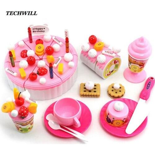 Simulation Fruit Birthday Cake DIY 73pcs/set kitchen Food Cutting Toys For Girl Boy Educational Toys Creative Pretend Play Gift