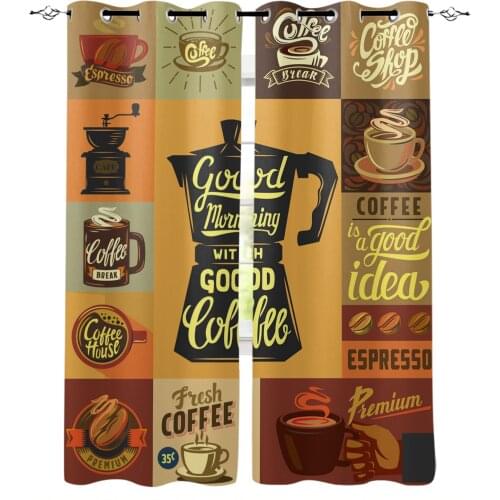 Coffee Poster Decals Black Modern Curtains for Living Room Bedroom Kitchen Curtains Drapes Window Treatments
