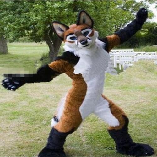 Halloween Carnival Advertising Long Fur Brown Husky Dog Mascot Costume Suits Wolf Fox Cosplay Birthday Party Game Dress Adults