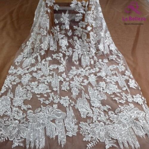 La Belleza 2021 flowers patterns bridal lace,sequins beaded lace fabric,ivory wedding dress lace fabric 51'' width 1 yard