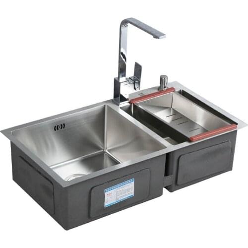 Kitchen Sink Manual Thickening Table Up And Down Integrated Dishwasher Household 304 Stainless Steel Double Troug