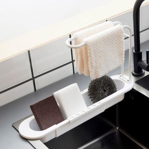 E7CB Kitchen Telescopic Sink Shelf Storage Basket Soap Sponge Towel Drainer Rack Adjustable Kitchen Sink Tool