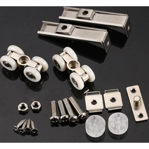 4-wheels Pulley Bearing Hardware Sliding Wood Door Rollers For Shower Cabin Bathroom Furniture Accessories