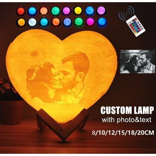 2021 Customized Moon Lamp with Photo&Text Heart Shape 3D Printed Moon Night Light Personalized Gifts for Birthday Mothers Day