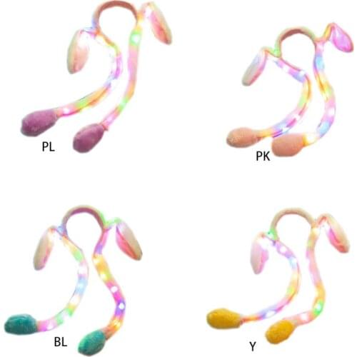 Women Girls Cute LED Light Up Rabbit Headband with Airbag Moving Ears Children Bunny Long Plush Toy Hair Hoop Party Photo Props